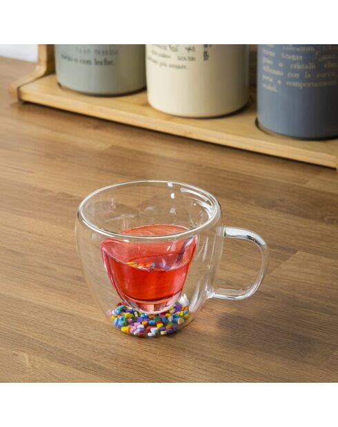 Mug Bonjour en verre Cœurs transparent - 25 cl