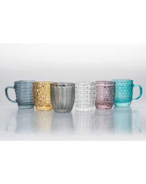 6 Tasses à café en verre à motifs géométriques multicolores - 9 cl