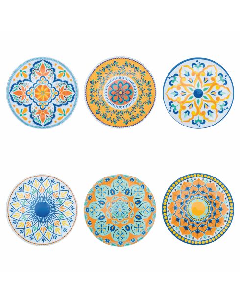 6 mehrfarbige Sicilia Plastikteller - D.33 cm