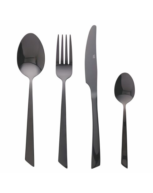 Juego de cubiertos negros brillantes - 24 piezas