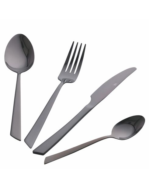 Juego de cubiertos negros brillantes - 24 piezas