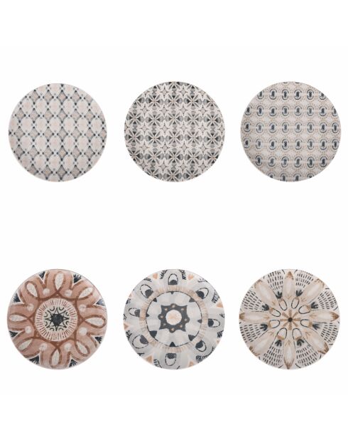 6 mehrfarbige Obstteller aus böhmischem Porzellan - D.19,3 cm