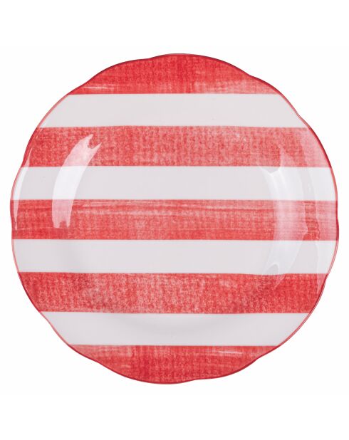 6 wit/rode fruitborden van Versilia porselein - D.19 cm