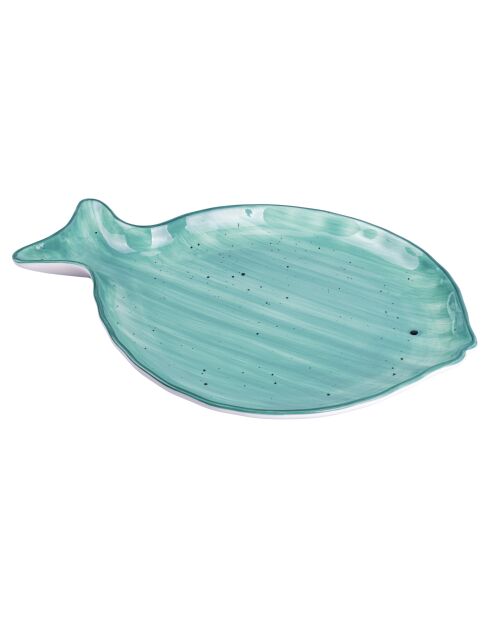 Blauwgroen porseleinen visbord - 35,2x26 cm