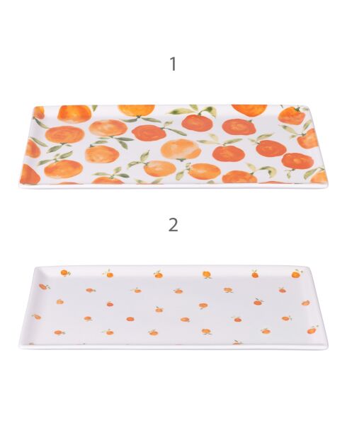 4 More Amor rechthoekige porseleinen borden wit/oranje - 31,5x16,5 cm