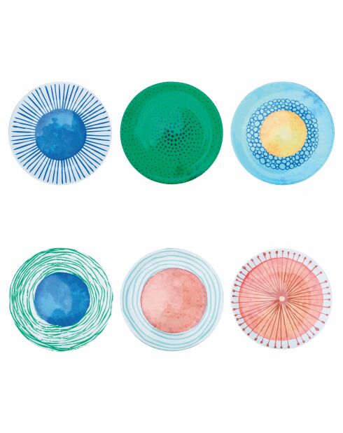 6 mehrfarbige Marea Kunststoffteller - D.33 cm