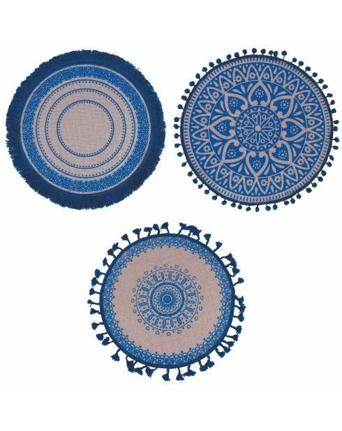 6 Sets de table en jute bleus - D.43 cm