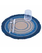 6 manteles individuales de yute azul - D.43 cm