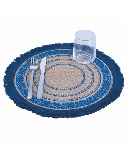 6 manteles individuales de yute azul - D.43 cm