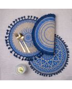 6 manteles individuales de yute azul - D.43 cm