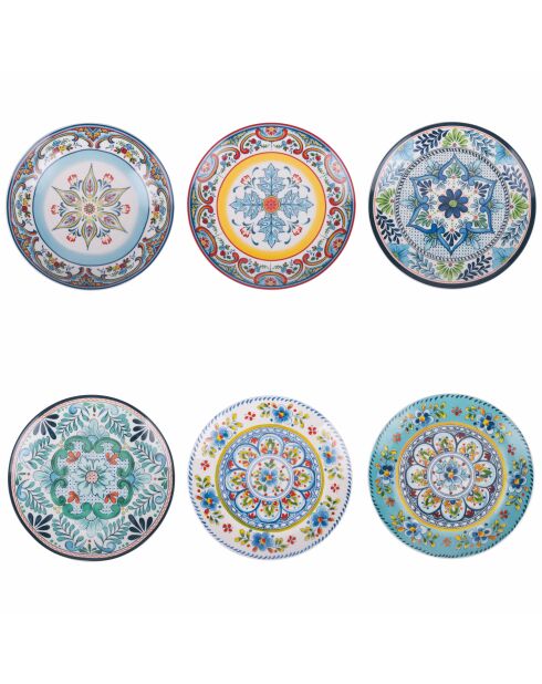 6 bunte Obstteller aus andalusischem Porzellan, D.19,3 cm
