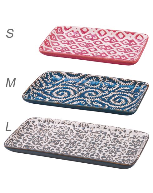 3 platos rectangulares rojo/azul/gris - 23x12,3x2 cm