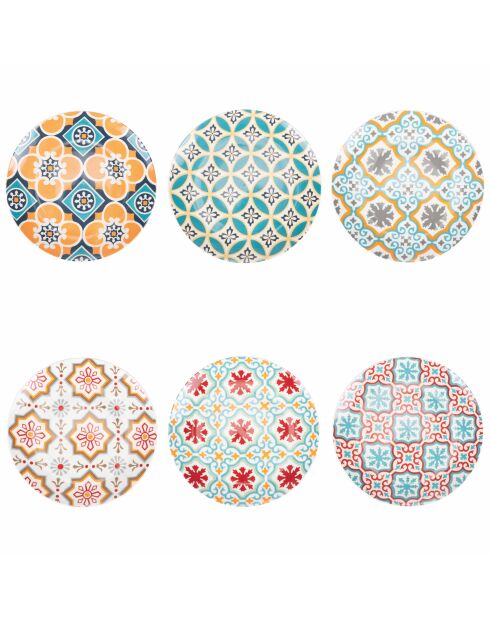 6 Assiettes à fruits en Porcelaine Valladolid multicolroes - D.19.3 cm