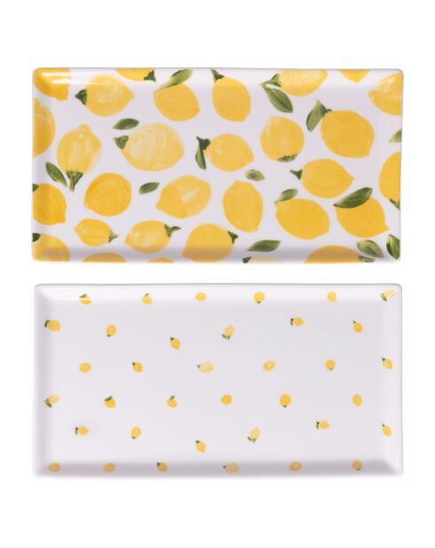 4 More Amor porseleinen borden wit/geel - 31,5x16,5 cm