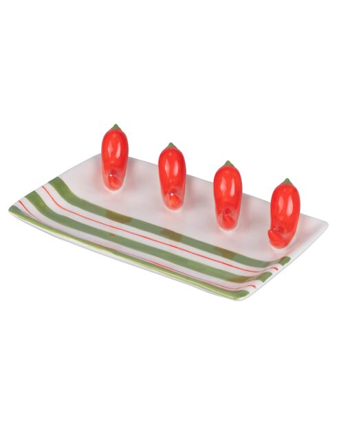 Gedecoreerde schaal Fruits Peppers wit/rood - 23,5x13x5 cm