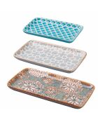 3 platos rectangulares azul/gris/beige - 23x12,3x2 cm