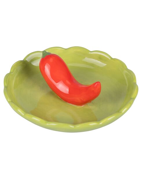 Klein bord met groene/rode paprika - D.11,5 cm