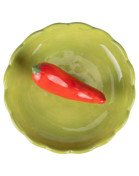 Klein bord met groene/rode paprika - D.11,5 cm