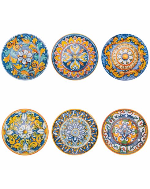 6 veelkleurige La Tradizione porseleinen fruitborden - D.19,3 cm