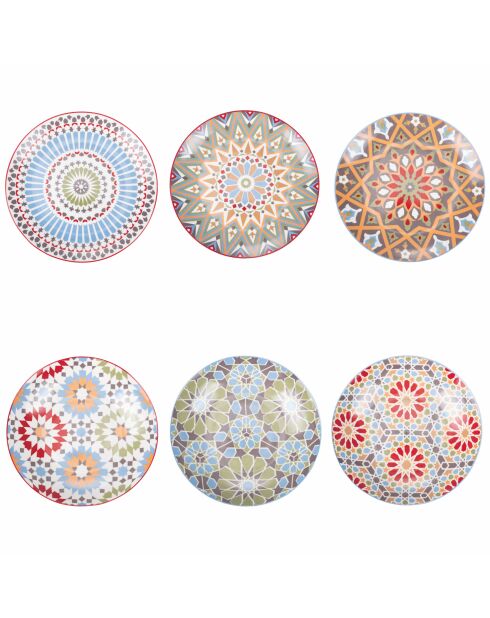 6 platos de fruta de porcelana Casablanca multicolores - D.19,3 cm