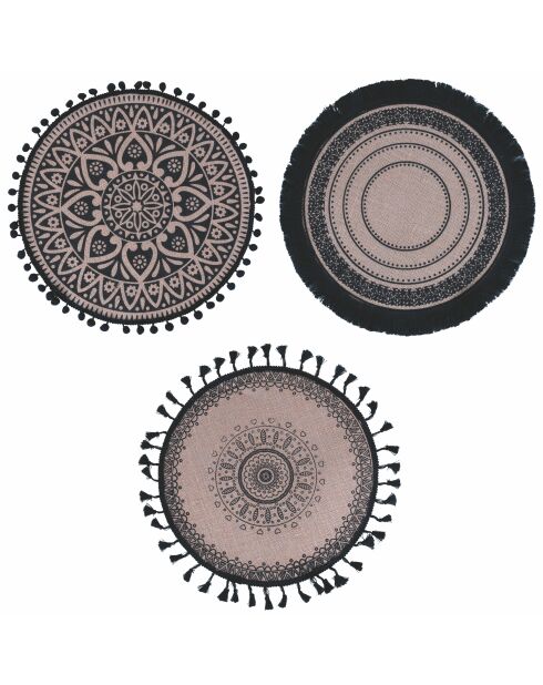 6 Sets de table en jute noirs - D.44 cm