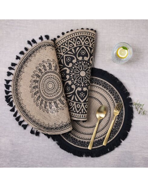6 Sets de table en jute noirs - D.44 cm