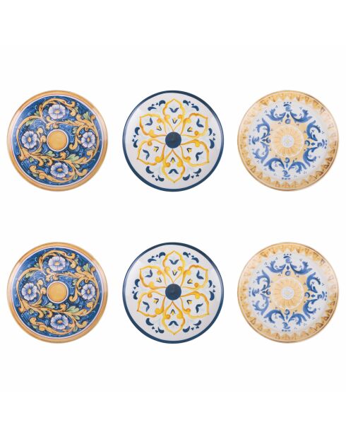 6 platos de fruta de porcelana siciliana multicolor