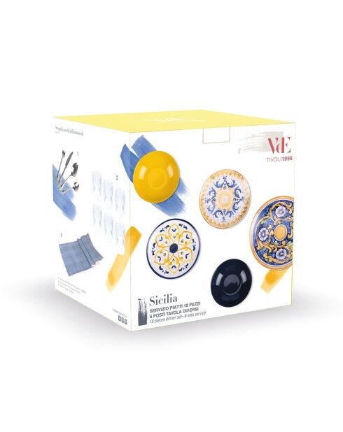 6 platos de fruta de porcelana siciliana multicolor