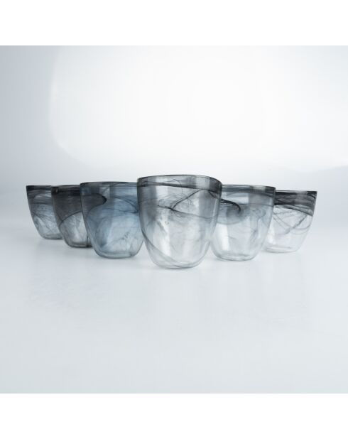 6 zwarte Alabastro waterglazen - 28 cl