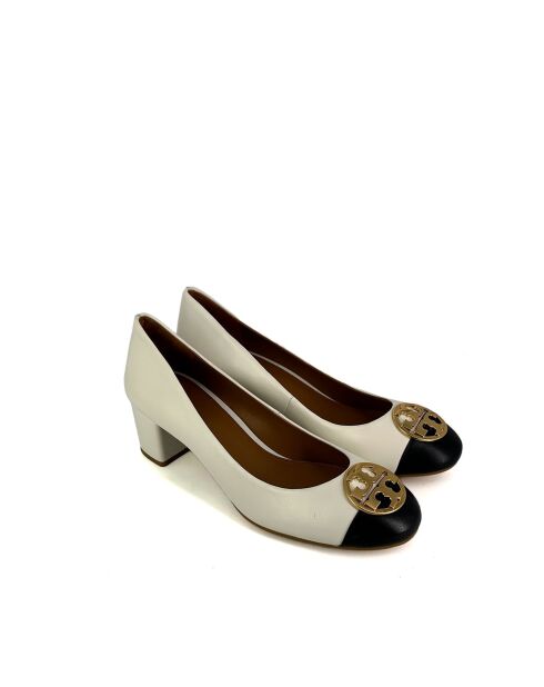 Escarpins en Cuir Chelsea 50 mm à bout rapporté blanc cassé/noir