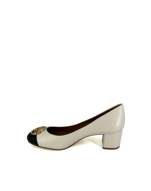 Escarpins en Cuir Chelsea 50 mm à bout rapporté blanc cassé/noir