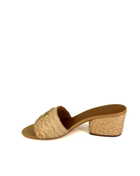 Everly lichte taupe muiltjes van raffia met vierkante hak