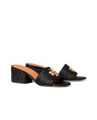Everly zwarte muiltjes van raffia met vierkante hak