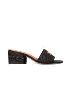 Everly zwarte muiltjes van raffia met vierkante hak