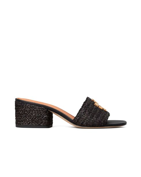 Everly zwarte muiltjes van raffia met vierkante hak