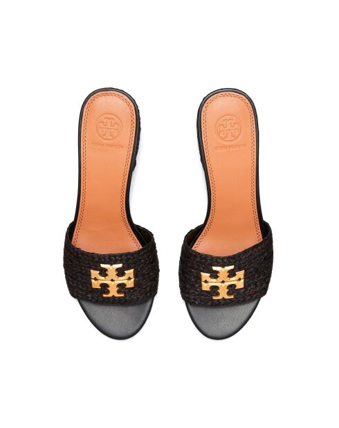 Everly zwarte muiltjes van raffia met vierkante hak