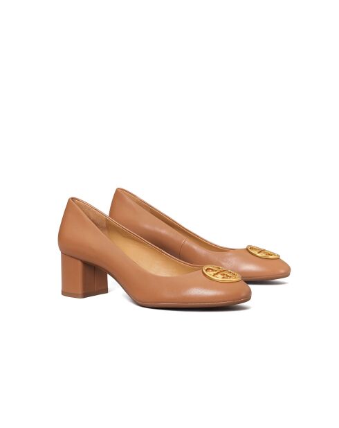 Pompe Chelsea 50 mm karamelbruine leren pumps met halfhoge hak