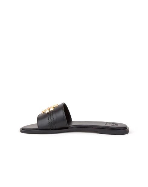 Sandale plates en Cuir Everly Slide noires