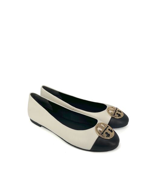 Ballerines en Cuir Chelsea à bout rapporté blanc cassé/noir