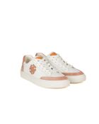 Poederachtige roze/witte leren sneakers met kleurblokken