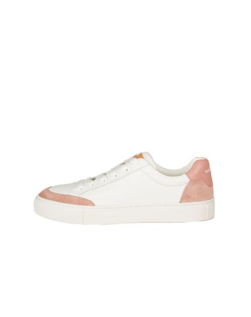 Poederachtige roze/witte leren sneakers met kleurblokken