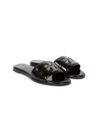 Everly Slide platte sandalen van leer, zwart/kristal/zilver