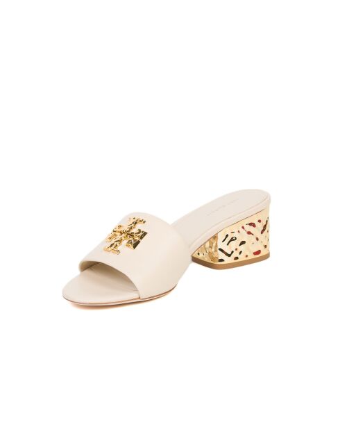 Creme/gouden Everly lederen sandalen met halfhoge hak