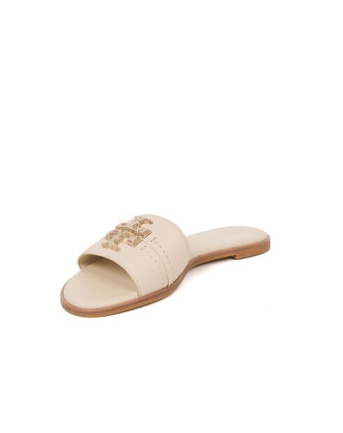 Everly Slide lichtbeige, kristal/gouden leren sandalen