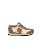 Vintage crèmegrijze/taupe/roze nylon sneakers