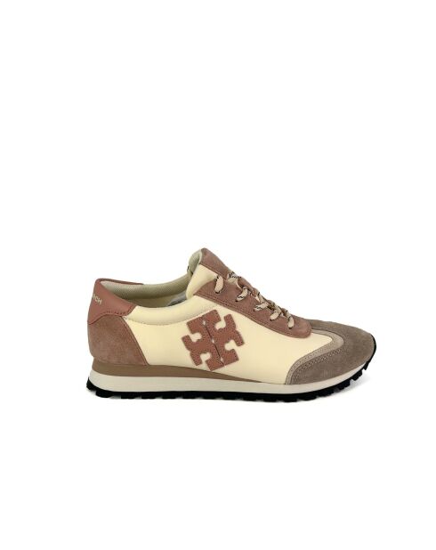 Vintage crèmegrijze/taupe/roze nylon sneakers