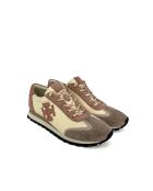 Vintage crèmegrijze/taupe/roze nylon sneakers