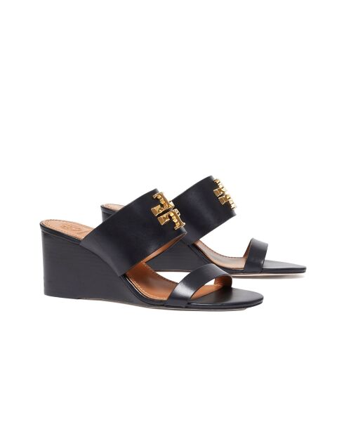 Sandales compensées en Cuir Everly 65 mm noir/doré