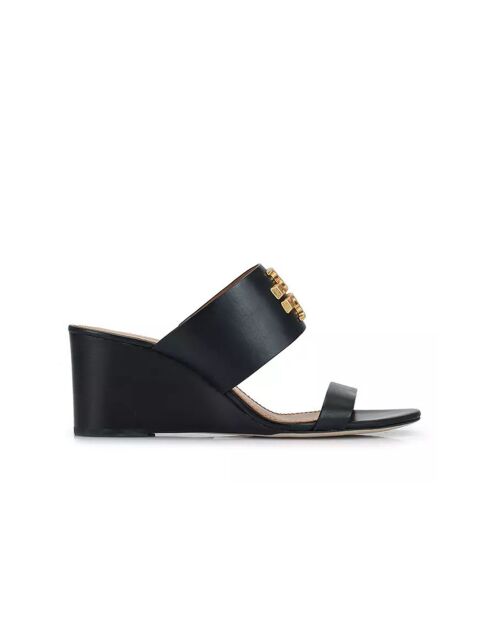 Sandales compensées en Cuir Everly 65 mm noir/doré