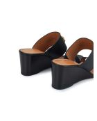 Sandales compensées en Cuir Everly 65 mm noir/doré